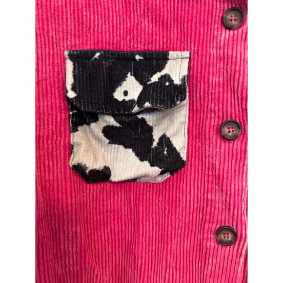 Sterling Kreek Corduroy Button-Up Shirt Women’s M Pink & Cow Print Detail - Picture 3 of 8